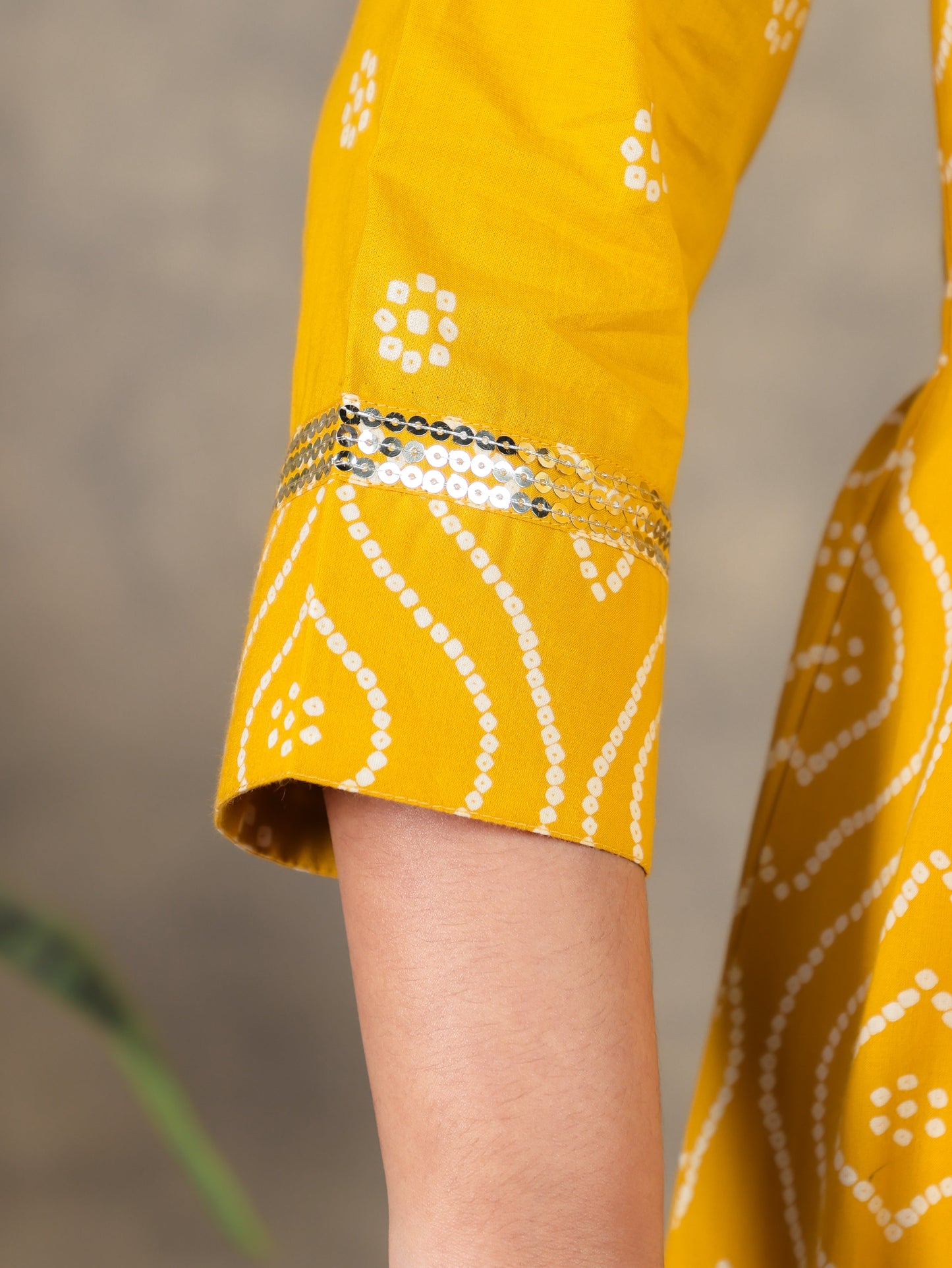 Embroidered Soft Cotton Bandhani Angrakha Yellow Kurta