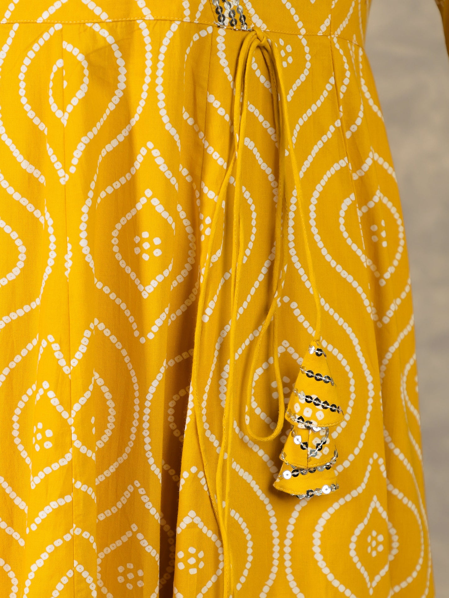 Embroidered Soft Cotton Bandhani Angrakha Yellow Kurta