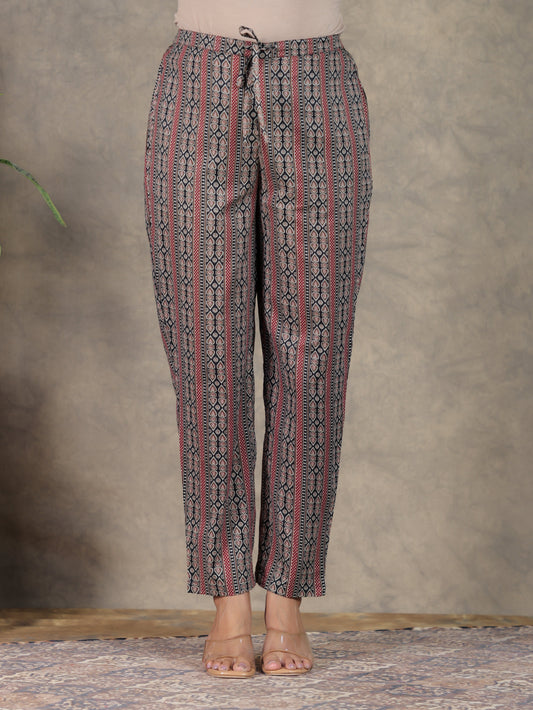 Soft Cotton Ajrakh Black Tapered Trousers