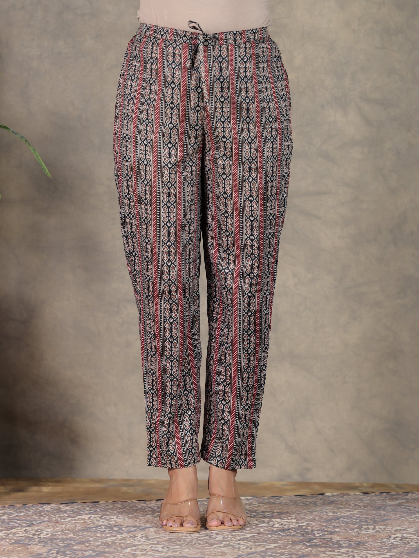Soft Cotton Ajrakh Black Tapered Trousers
