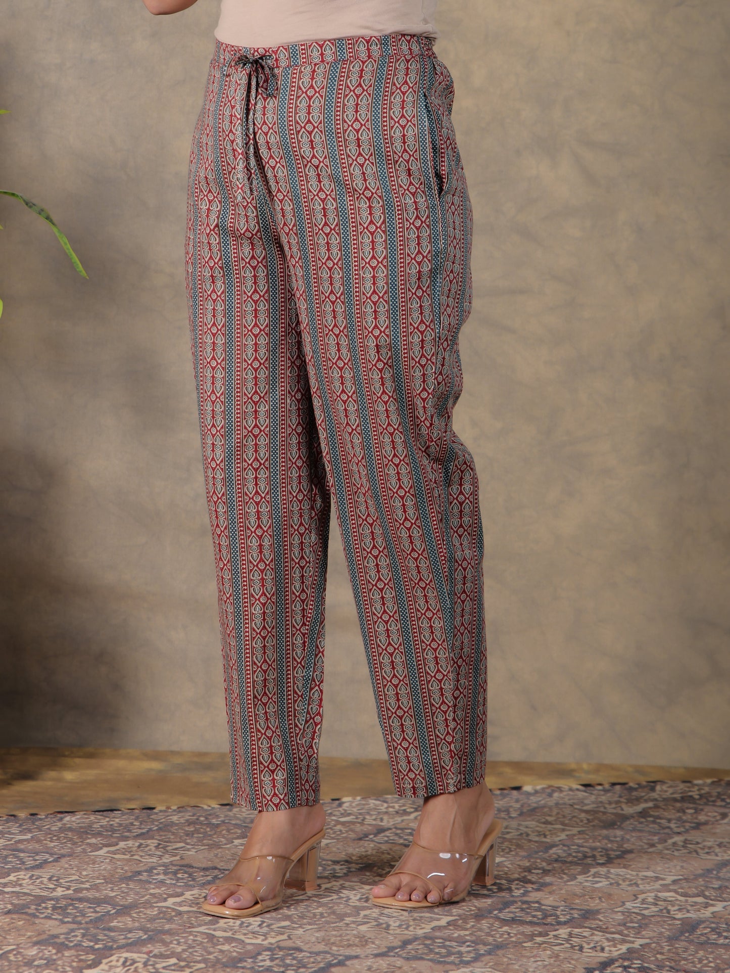 Soft Cotton Ajrakh Red Tapered Trousers