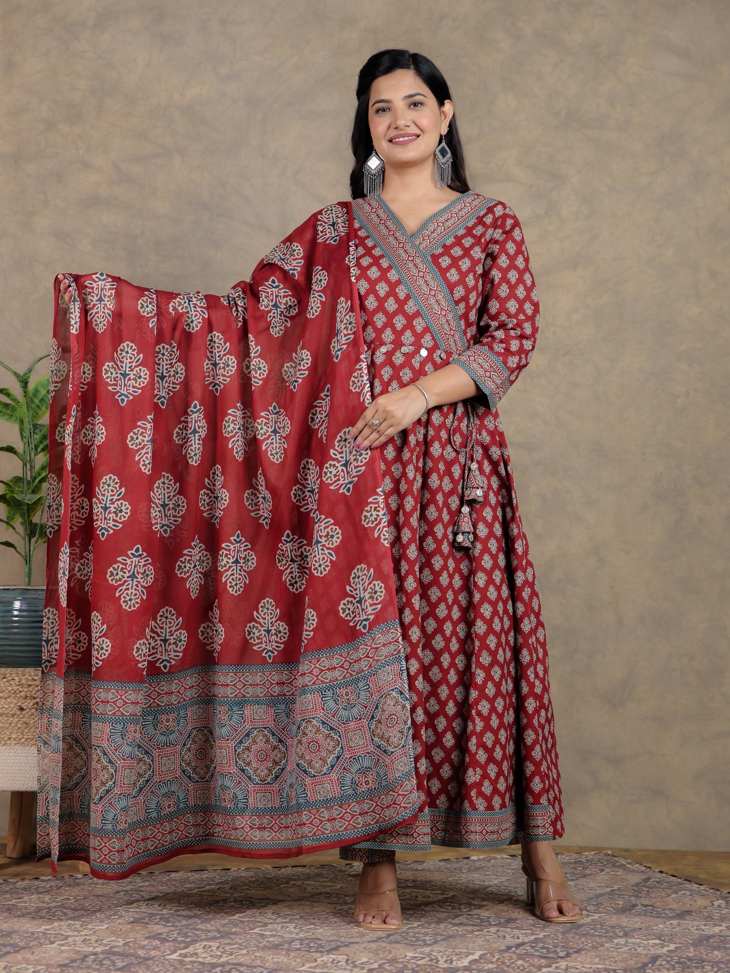 Cotton Voile Ajrakh Red Dupatta