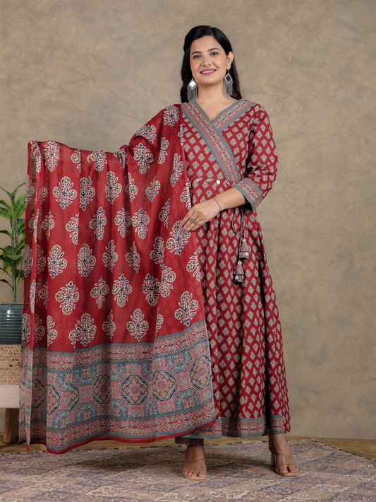 Cotton Voile Ajrakh Red Dupatta