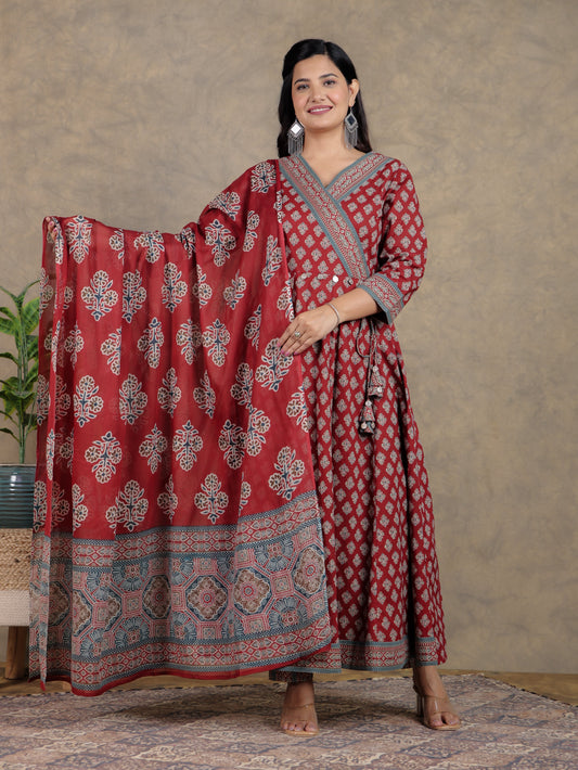 Cotton Voile Ajrakh Red Dupatta