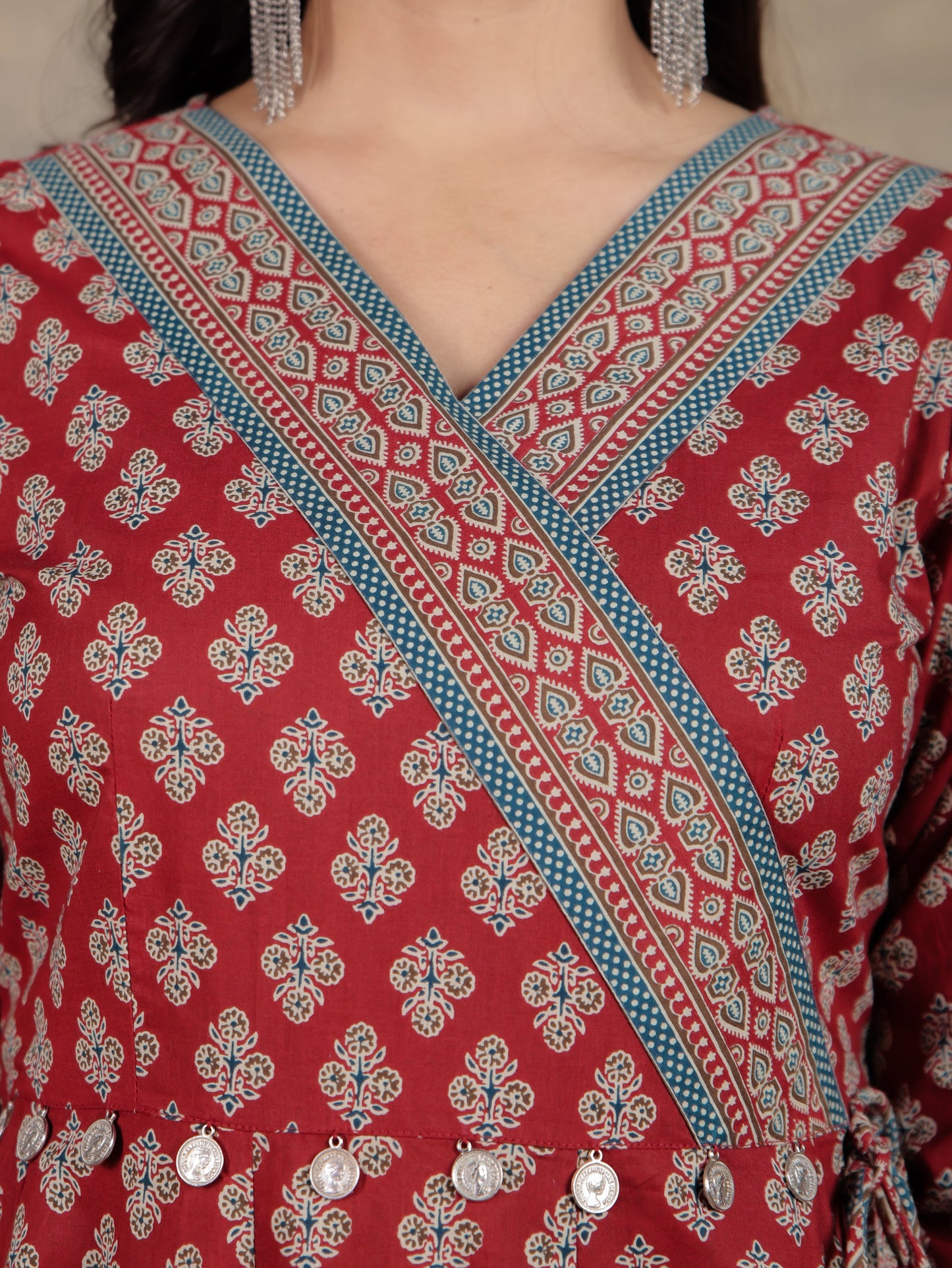 Soft Cotton Ajrakh Angrakha Red Kurta