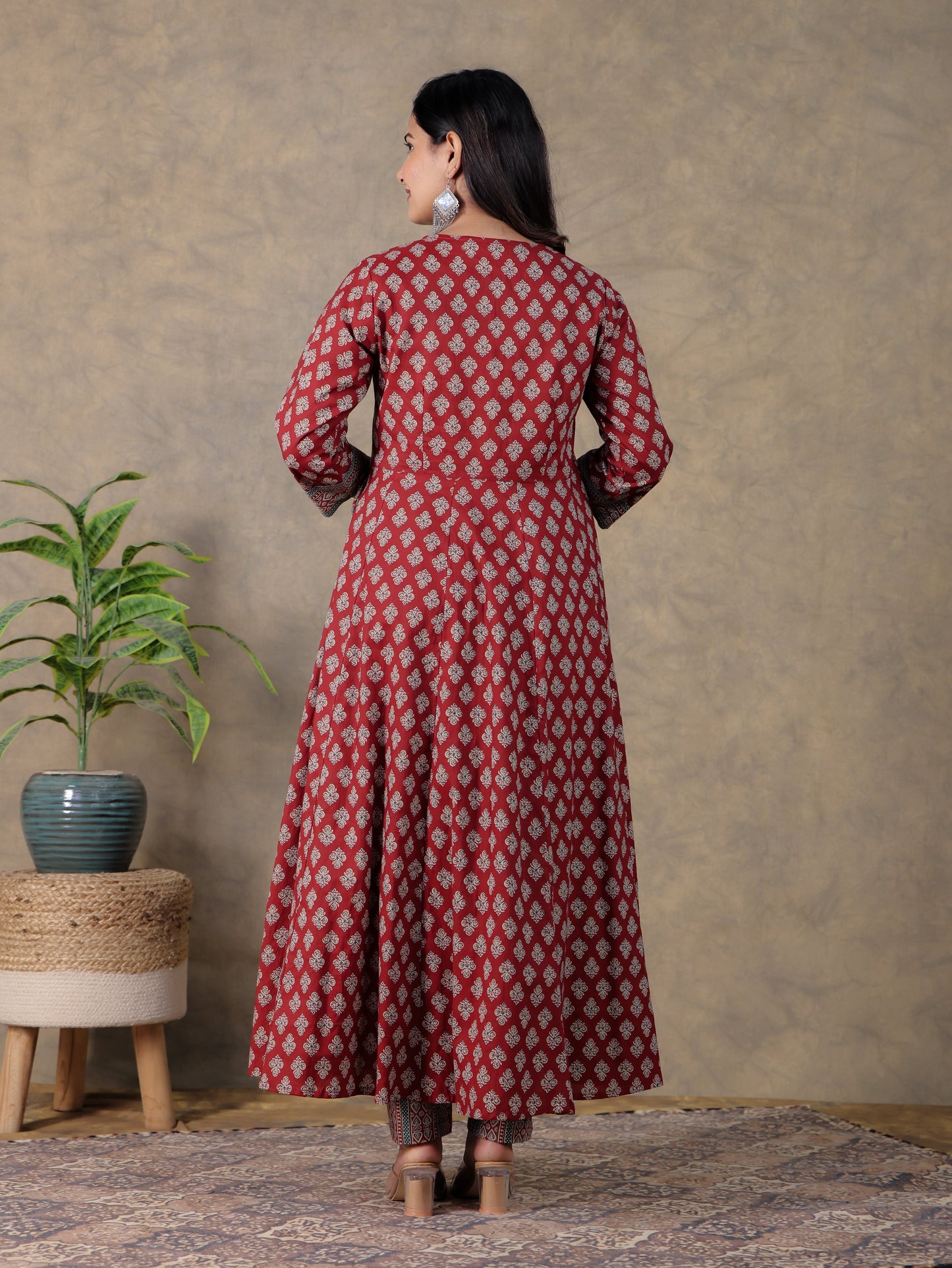 Soft Cotton Ajrakh Angrakha Red Kurta