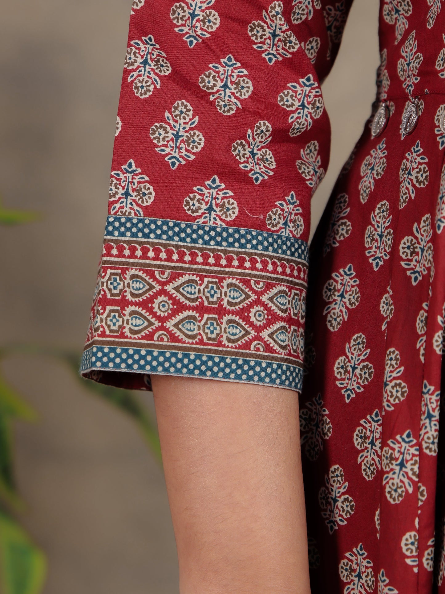 Soft Cotton Ajrakh Angrakha Red Kurta