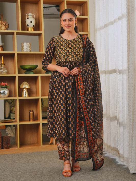 Cotton Voile Butti Black Dupatta
