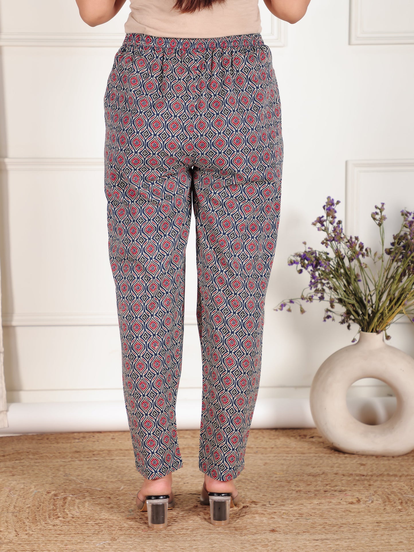 Soft Cotton Ajrakh Blue Trousers  Tapered Trousers