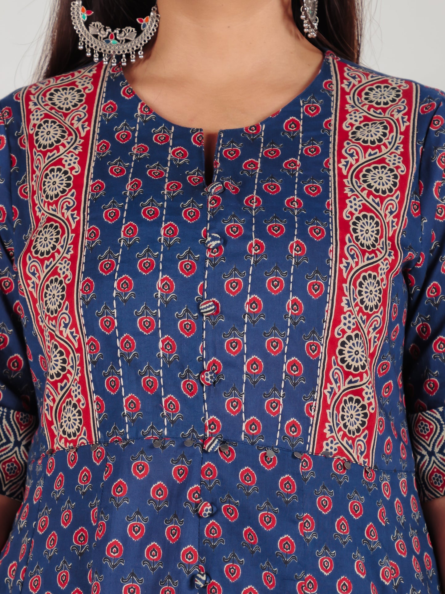 Soft Cotton Ajrakh High Low Blue Kurta