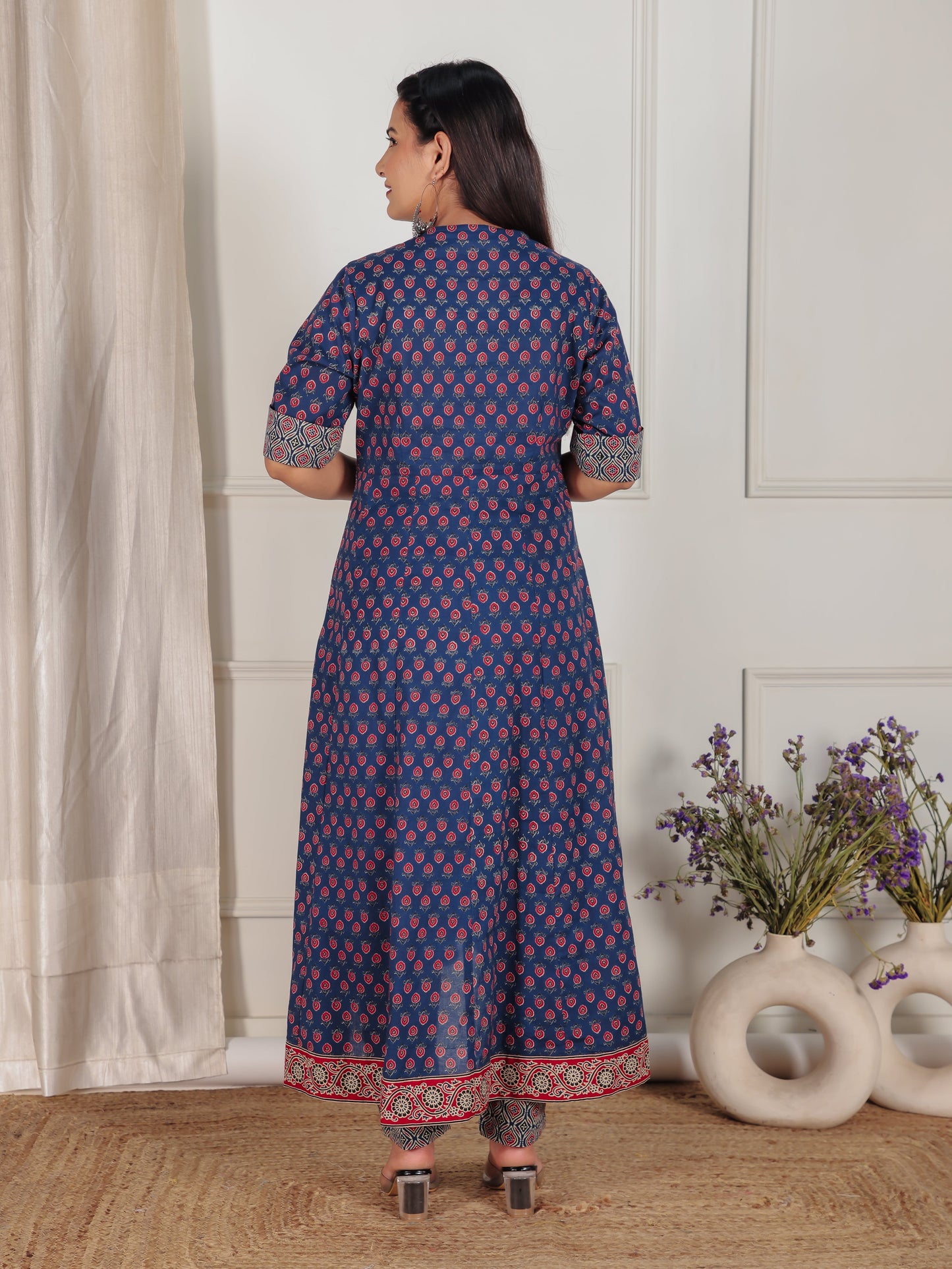 Soft Cotton Ajrakh High Low Blue Kurta