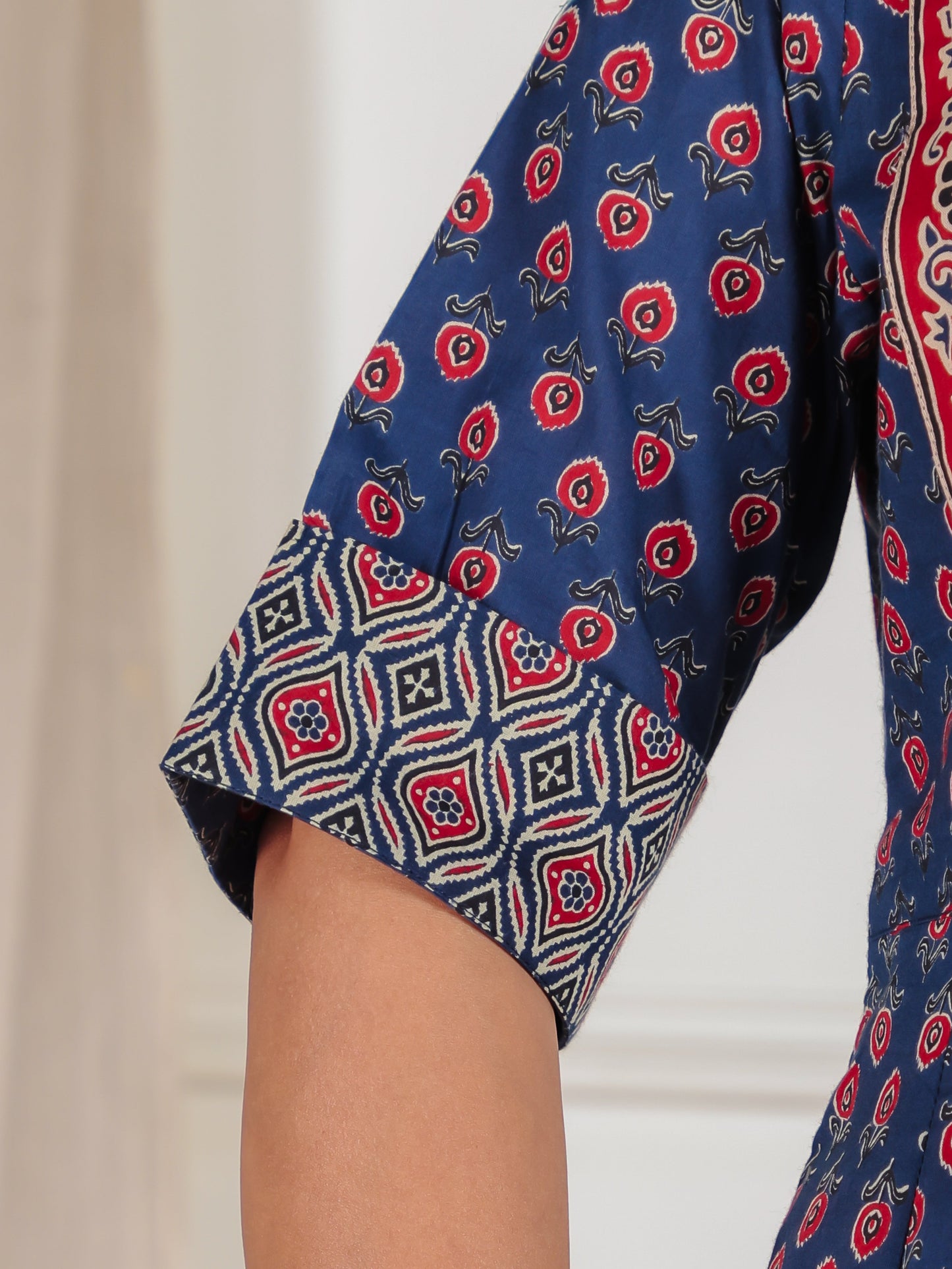 Soft Cotton Ajrakh High Low Blue Kurta