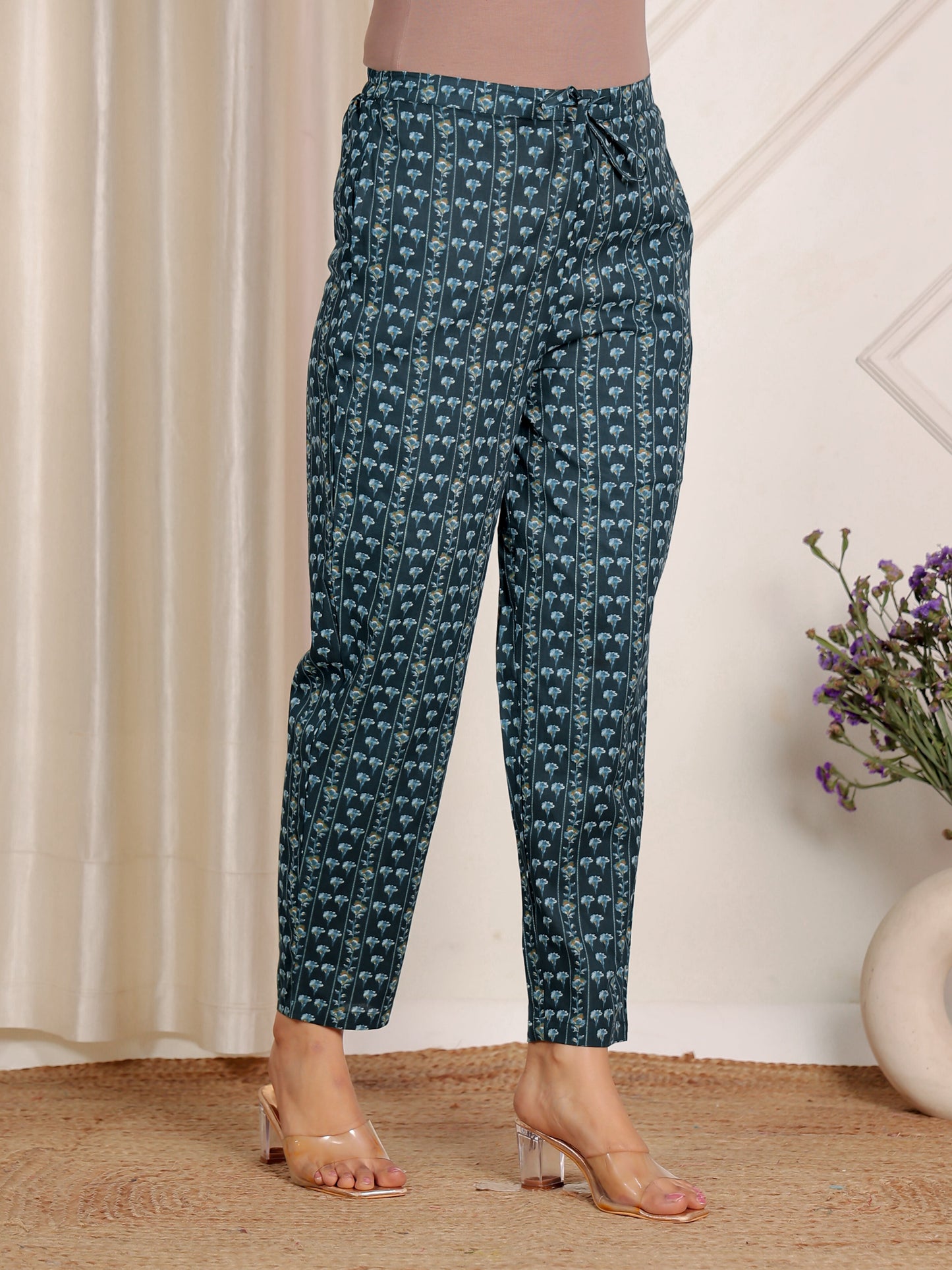 Embroidered Soft Cotton Floral Straight Teal Kurta