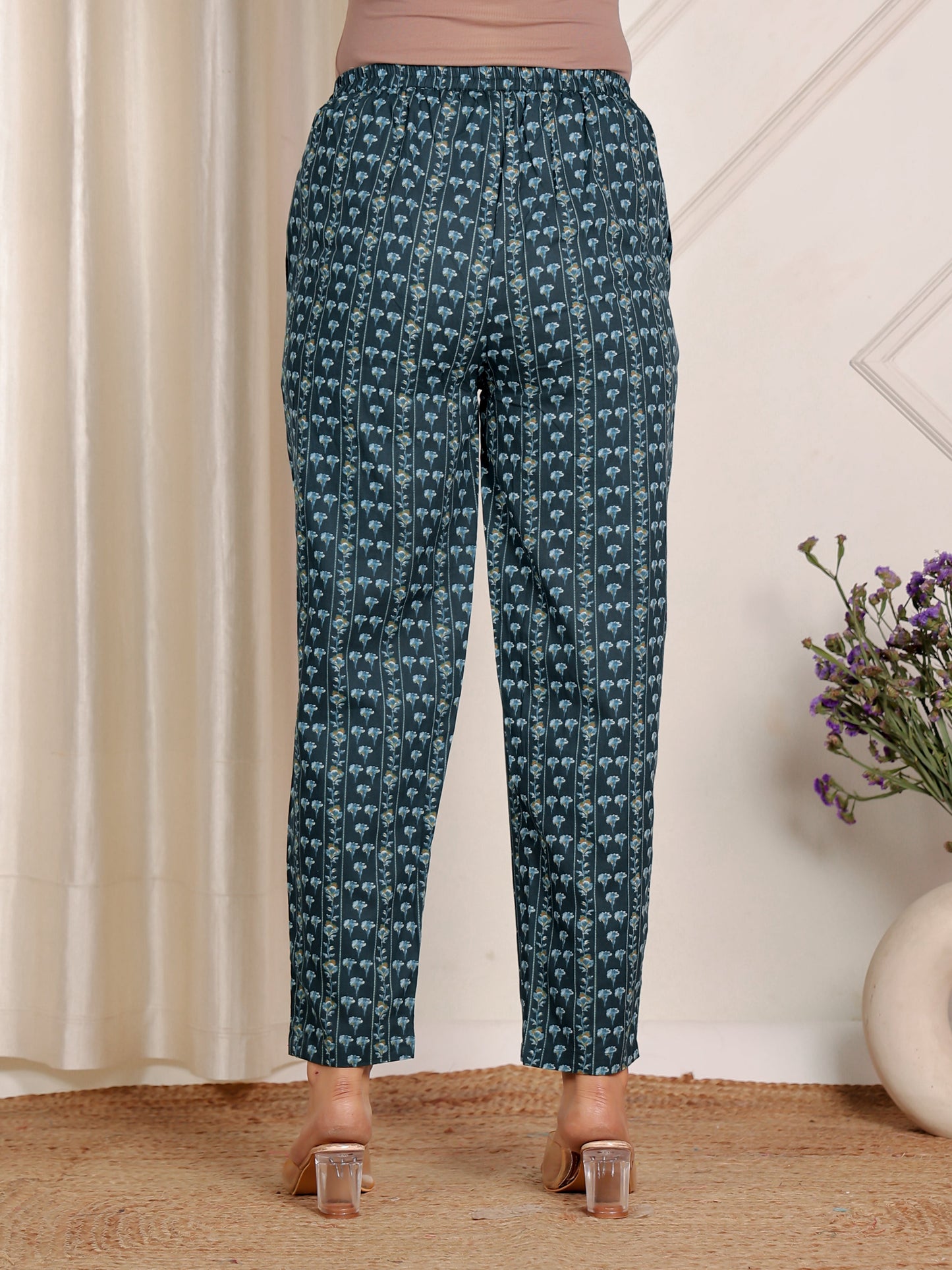 Embroidered Soft Cotton Floral Straight Teal Kurta