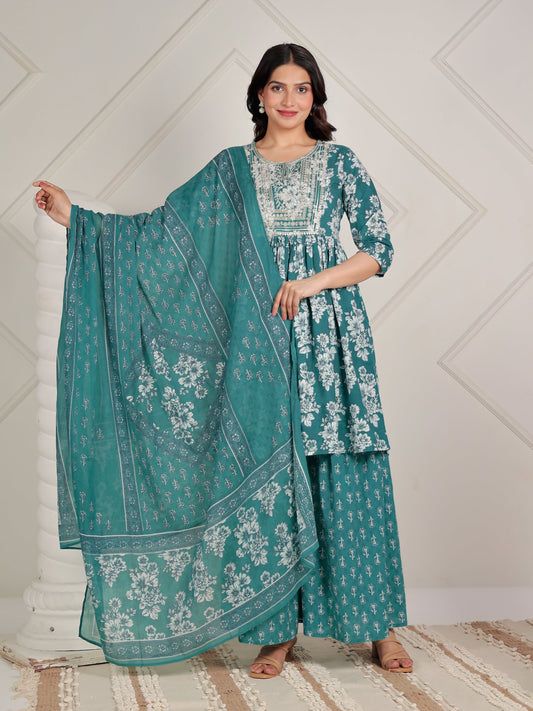 Cotton Voile Floral Green Dupatta