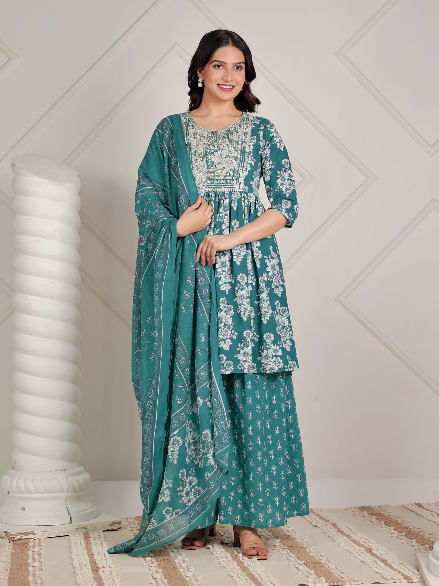 Cotton Voile Floral Green Dupatta
