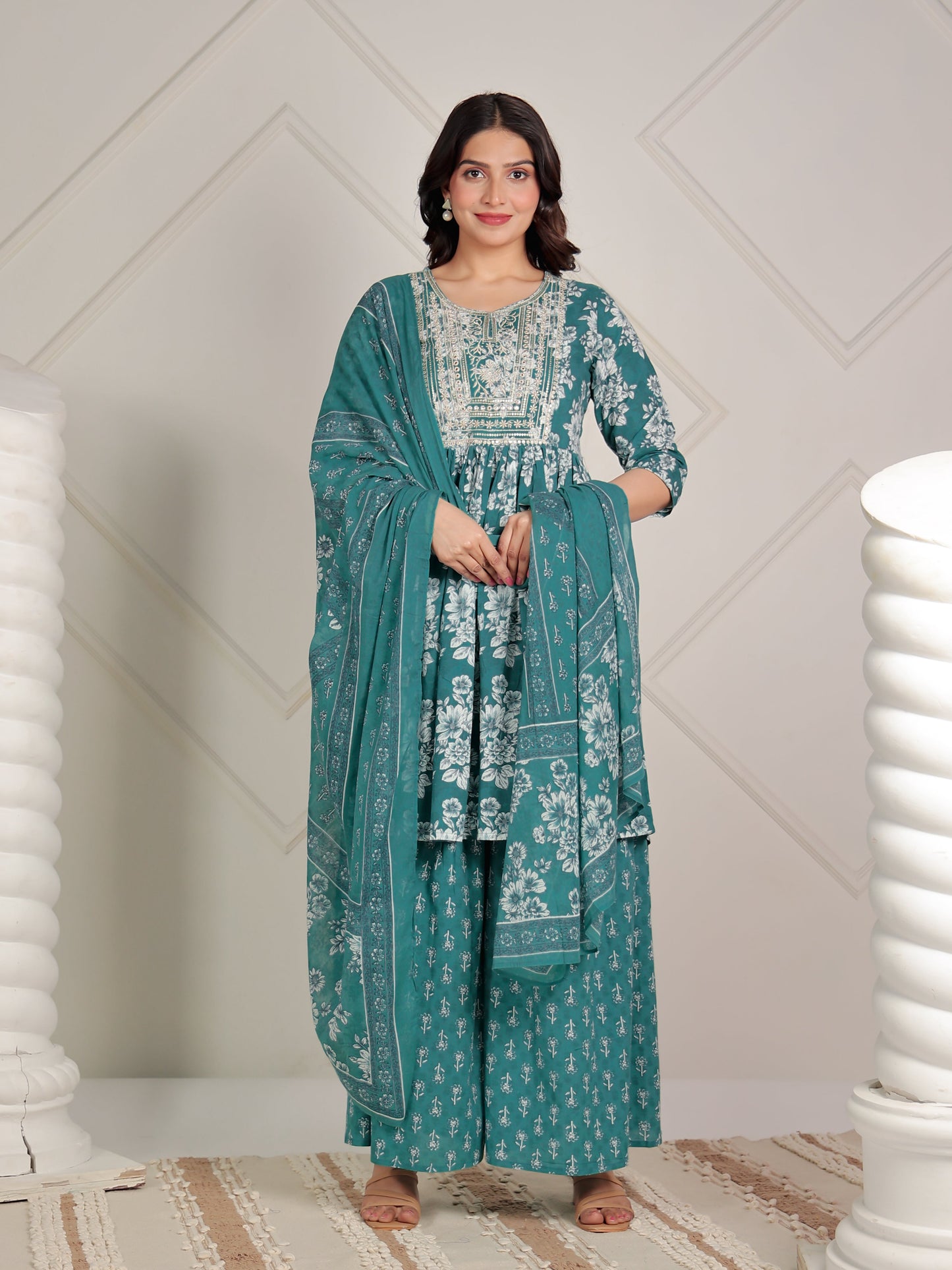 Cotton Voile Floral Green Dupatta