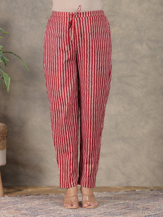 Soft Cotton Striped Maroon Tapered Trousers