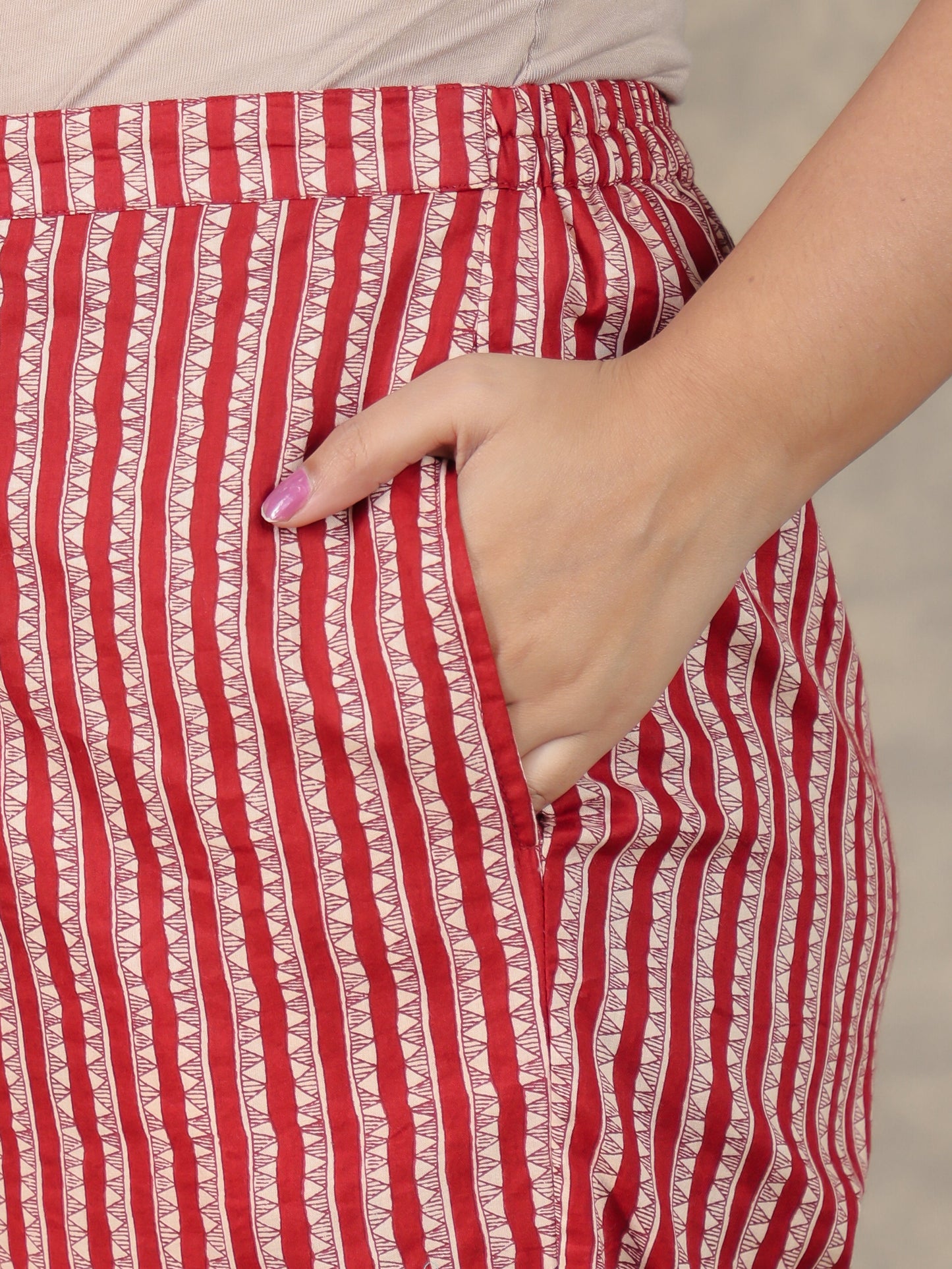 Soft Cotton Striped Maroon Tapered Trousers