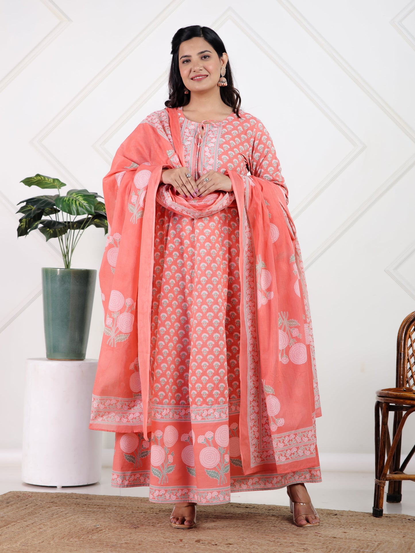 Cotton Voile Floral Peach Dupatta