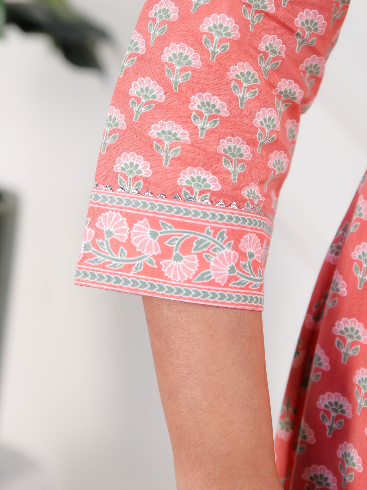 Soft Cotton Floral Flared Peach Kurta