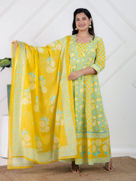Cotton Voile Floral Lemon Yellow Dupatta