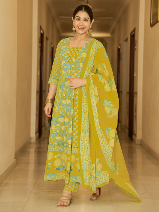 Cotton Voile Floral Lemon Yellow Dupatta