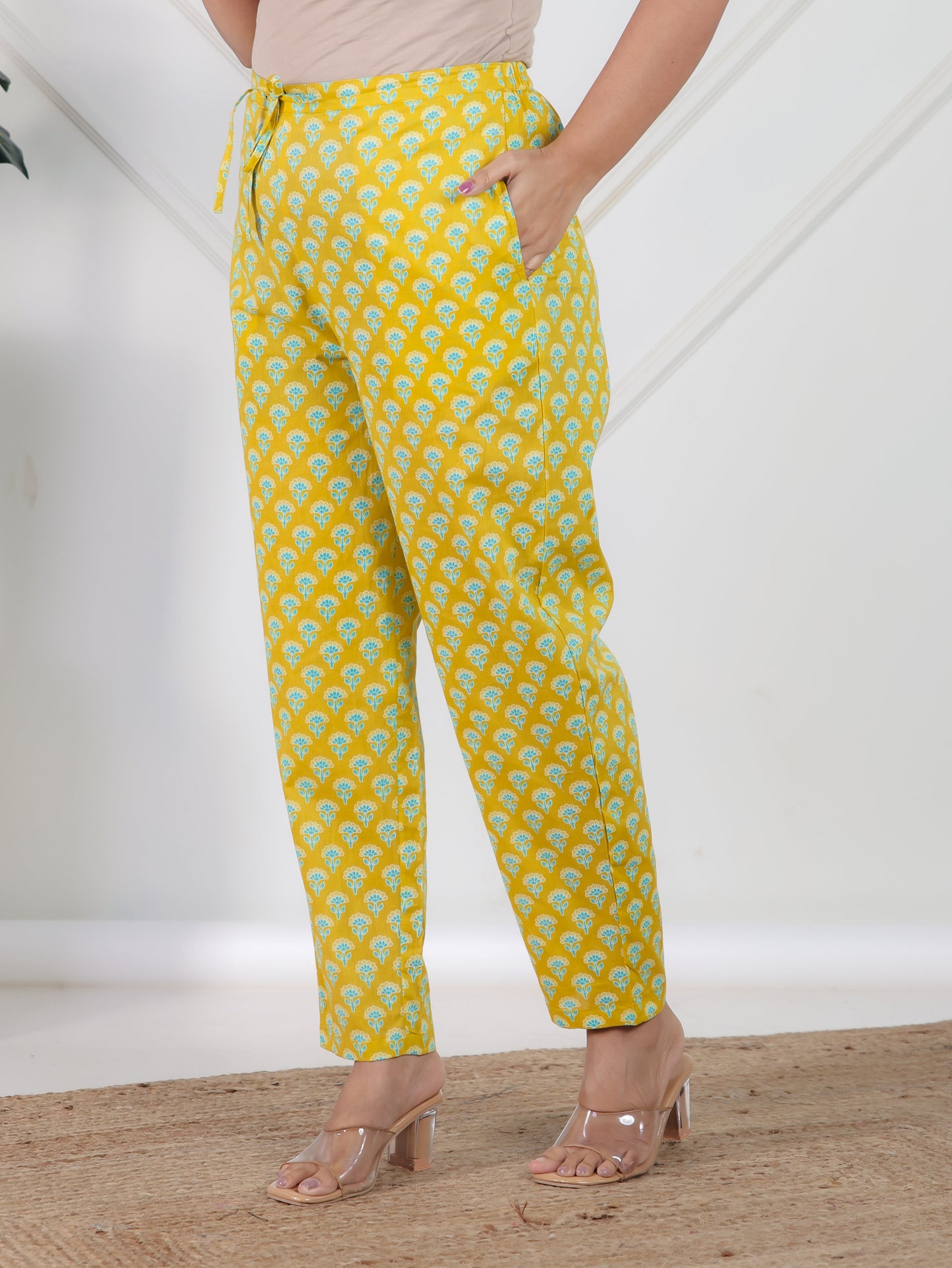 Embroidered Soft Cotton Floral Flared Lemon Yellow Kurta