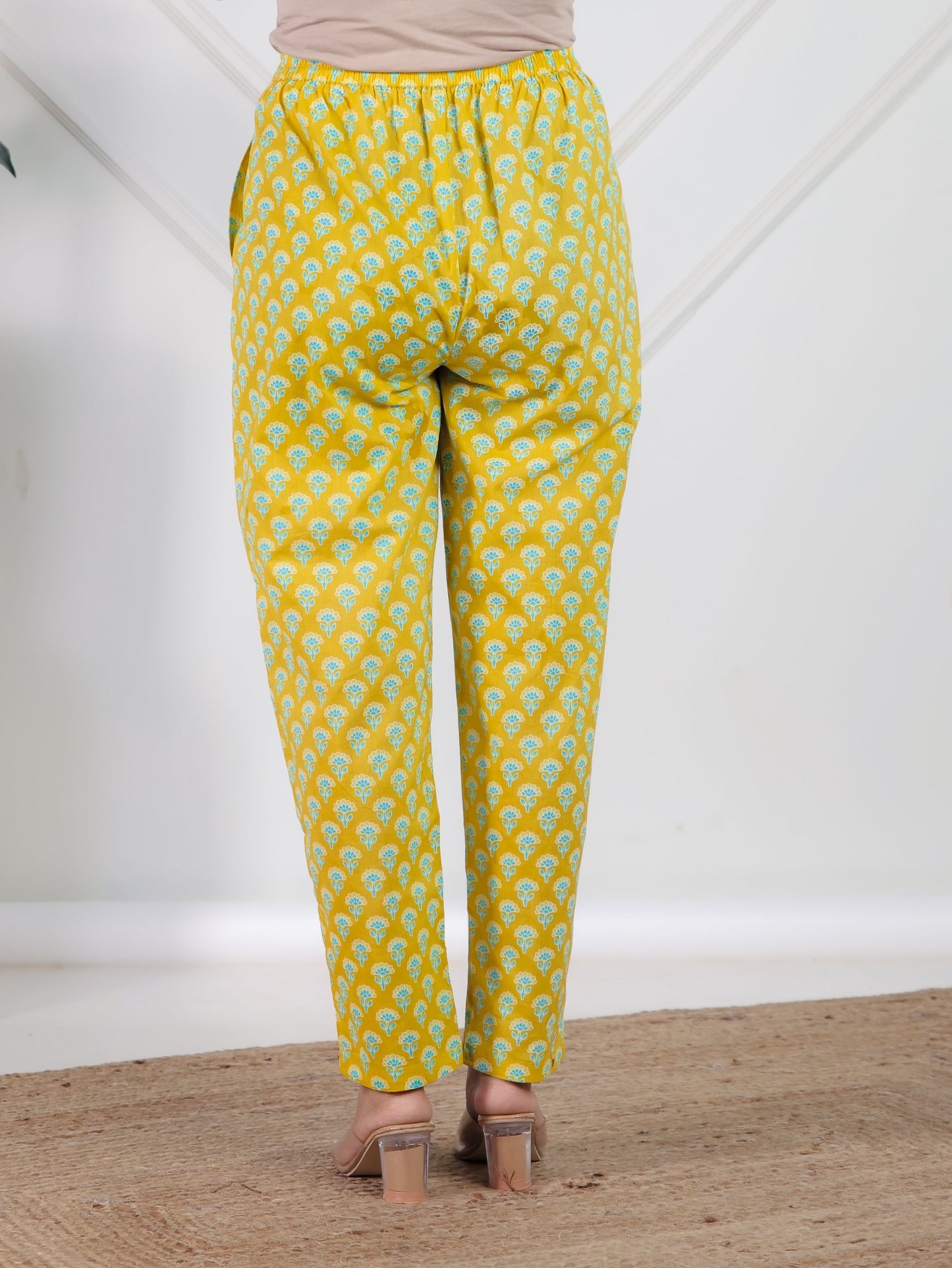 Embroidered Soft Cotton Floral Flared Lemon Yellow Kurta