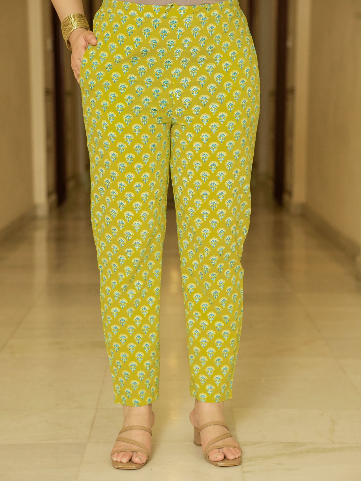 Embroidered Soft Cotton Floral Flared Lemon Yellow Kurta