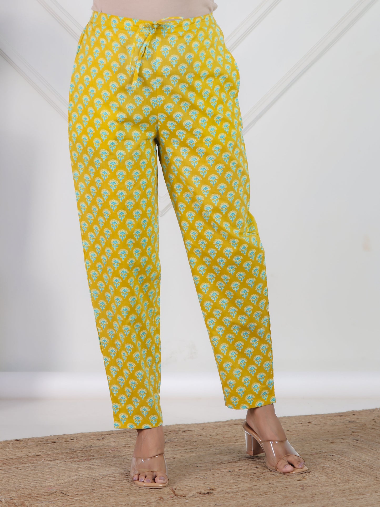Embroidered Soft Cotton Floral Flared Lemon Yellow Kurta