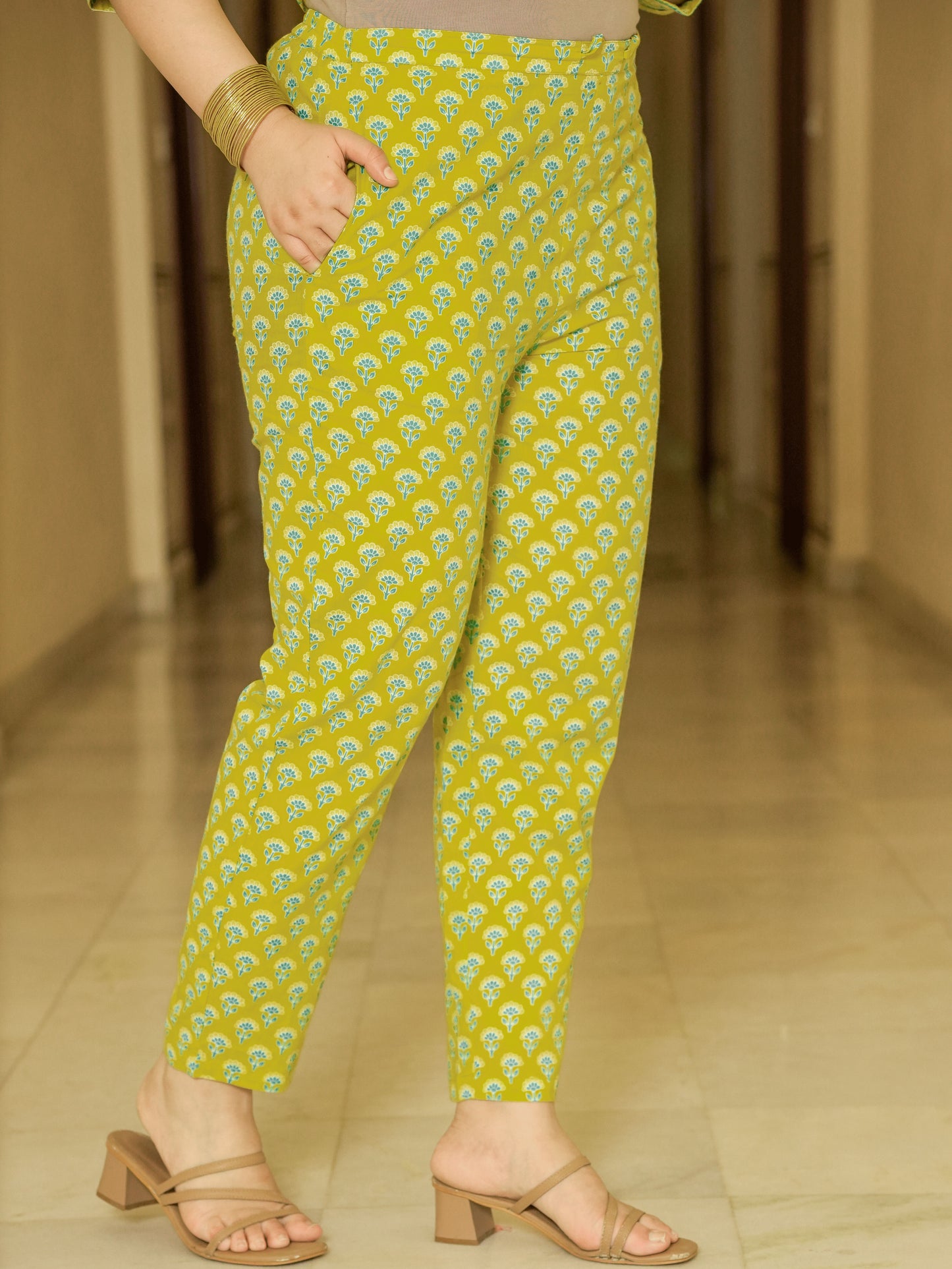 Embroidered Soft Cotton Floral Flared Lemon Yellow Kurta