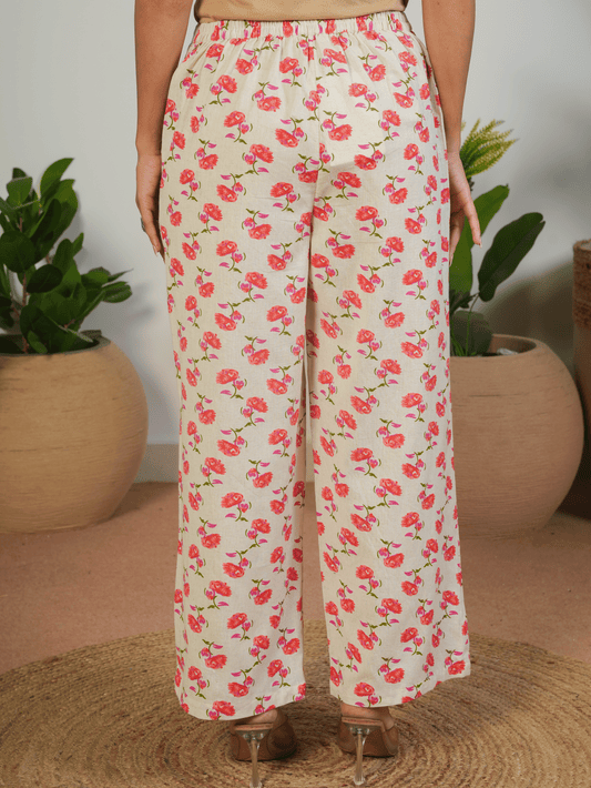 Linen Cotton Floral Cream Palazzo