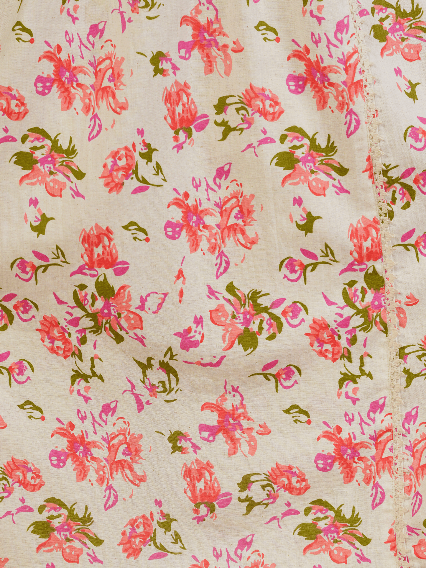 Linen Cotton Floral Flared Cream Kurta