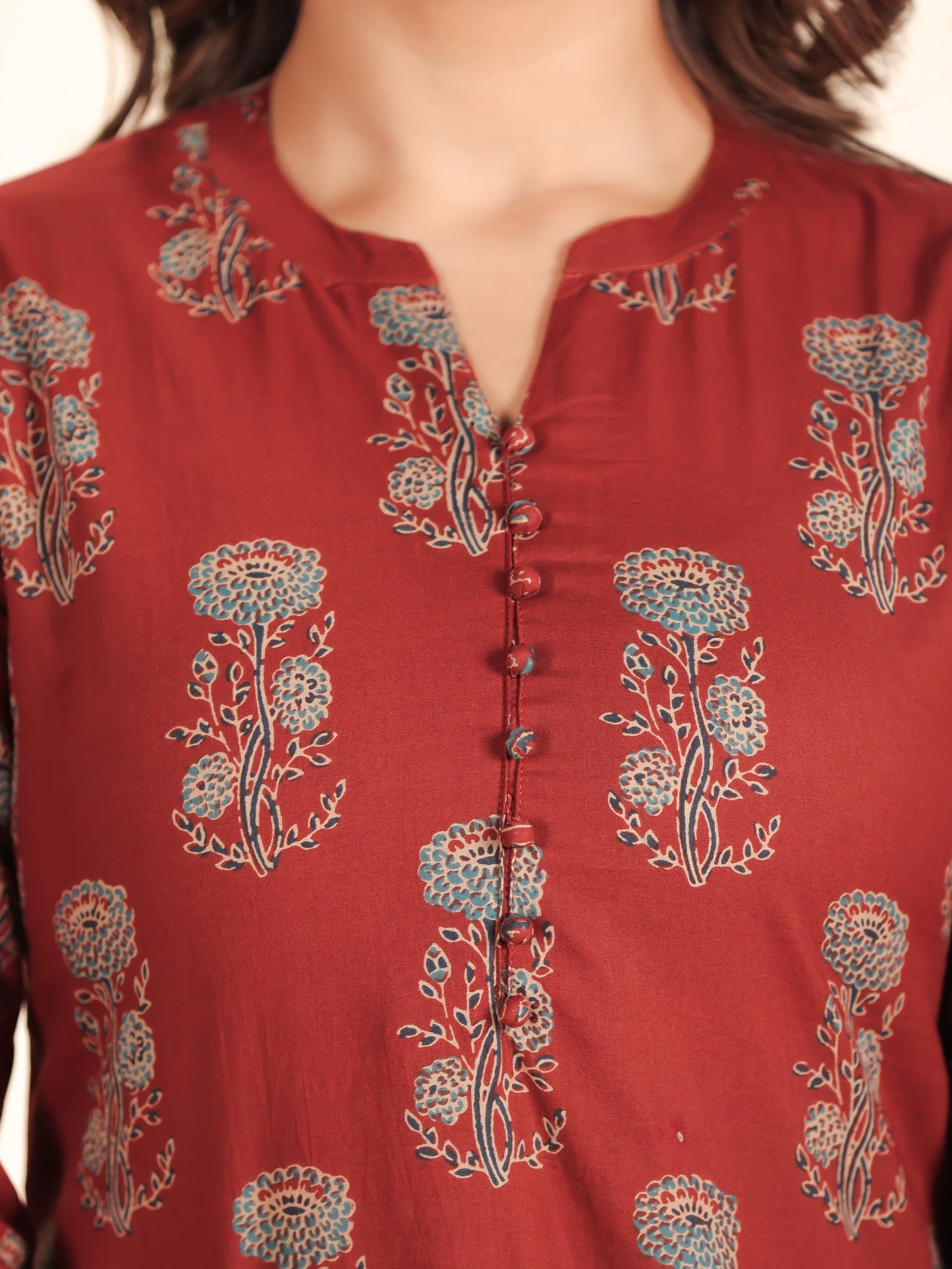 Soft Cotton Floral Straight Maroon Kurta