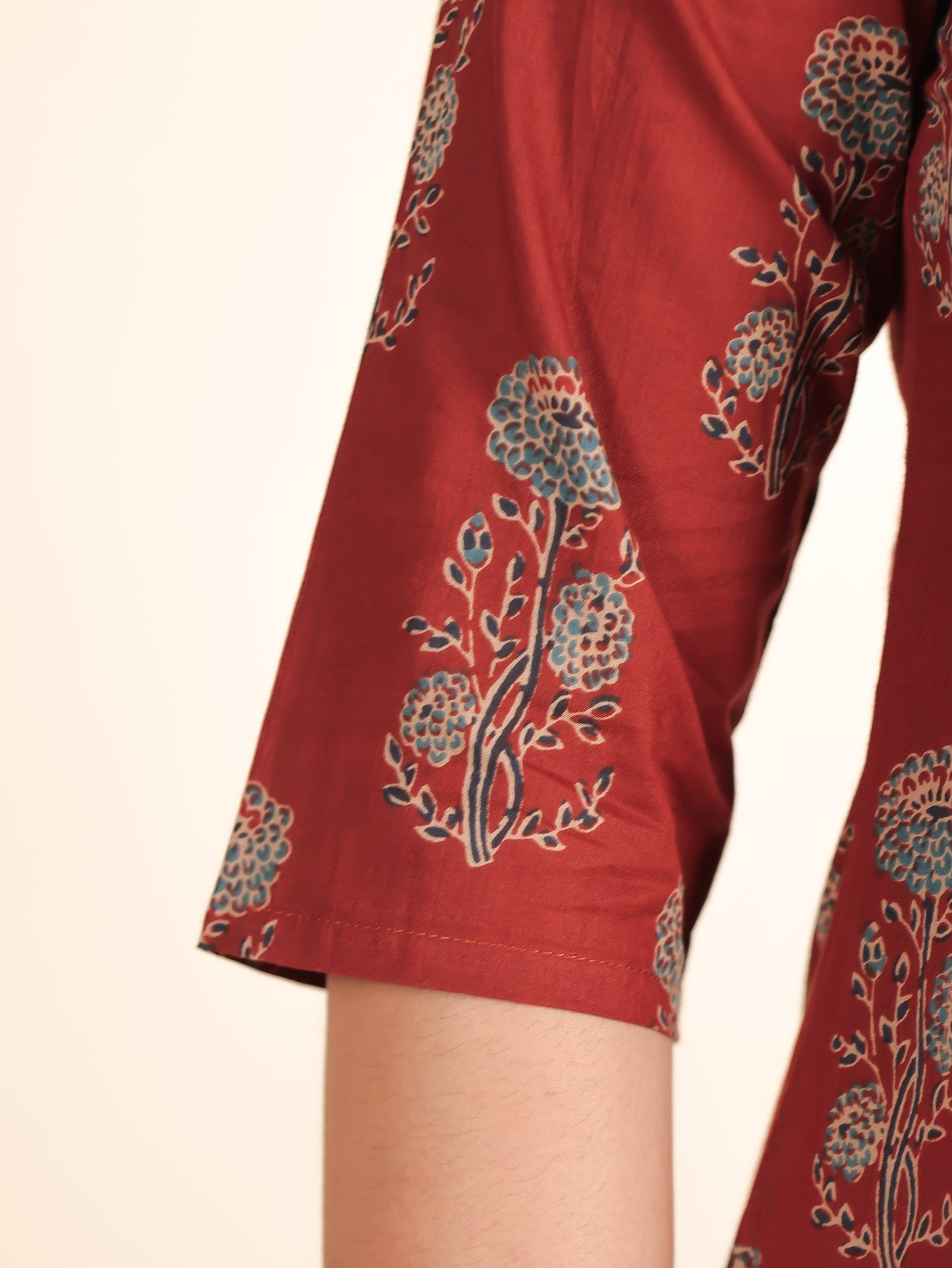 Soft Cotton Floral Straight Maroon Kurta