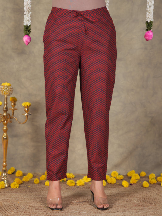 Soft Cotton Tribal Red Trousers  Tapered Trousers