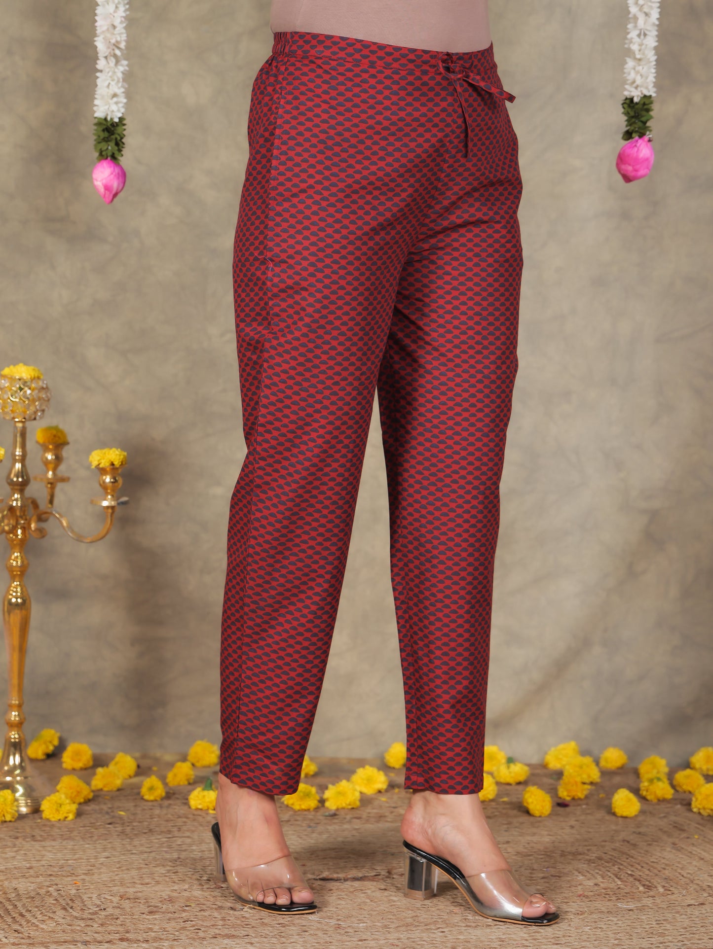 Soft Cotton Tribal Red Trousers  Tapered Trousers