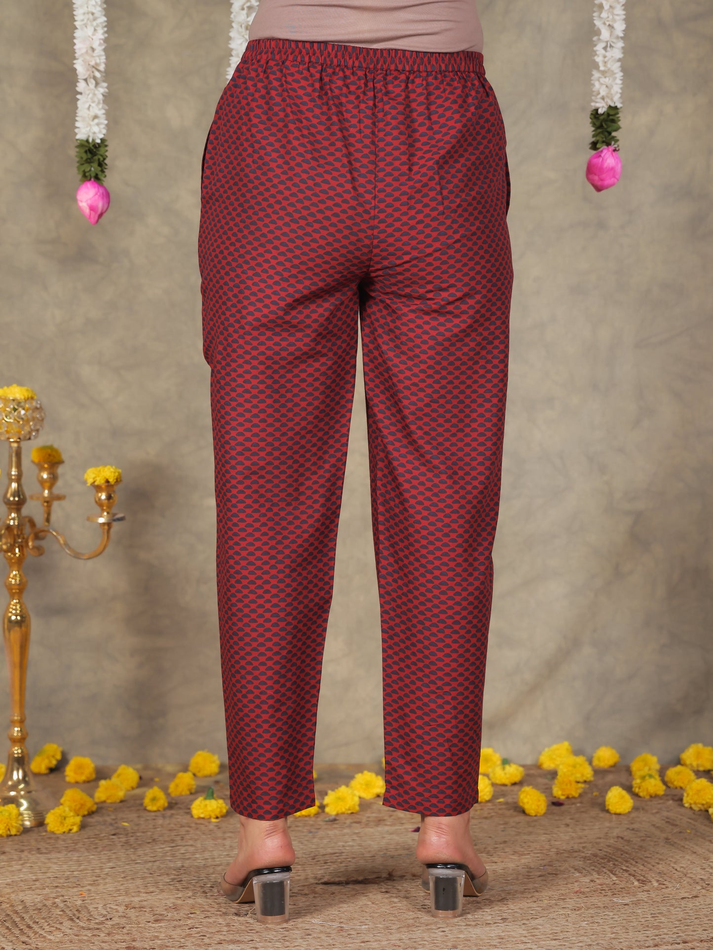 Soft Cotton Tribal Red Trousers  Tapered Trousers
