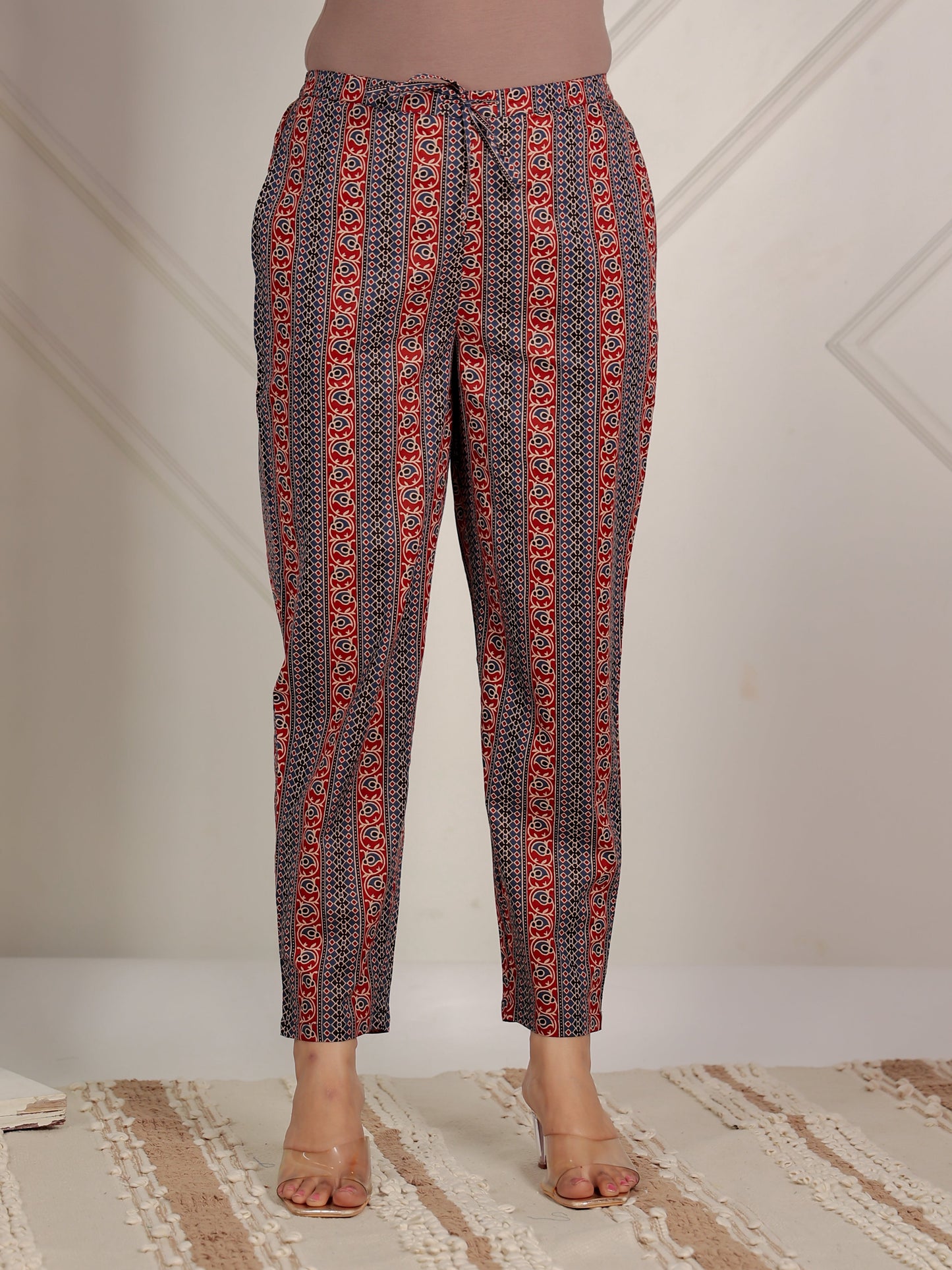 Soft Cotton Ajrakh Blue Tapered Trousers