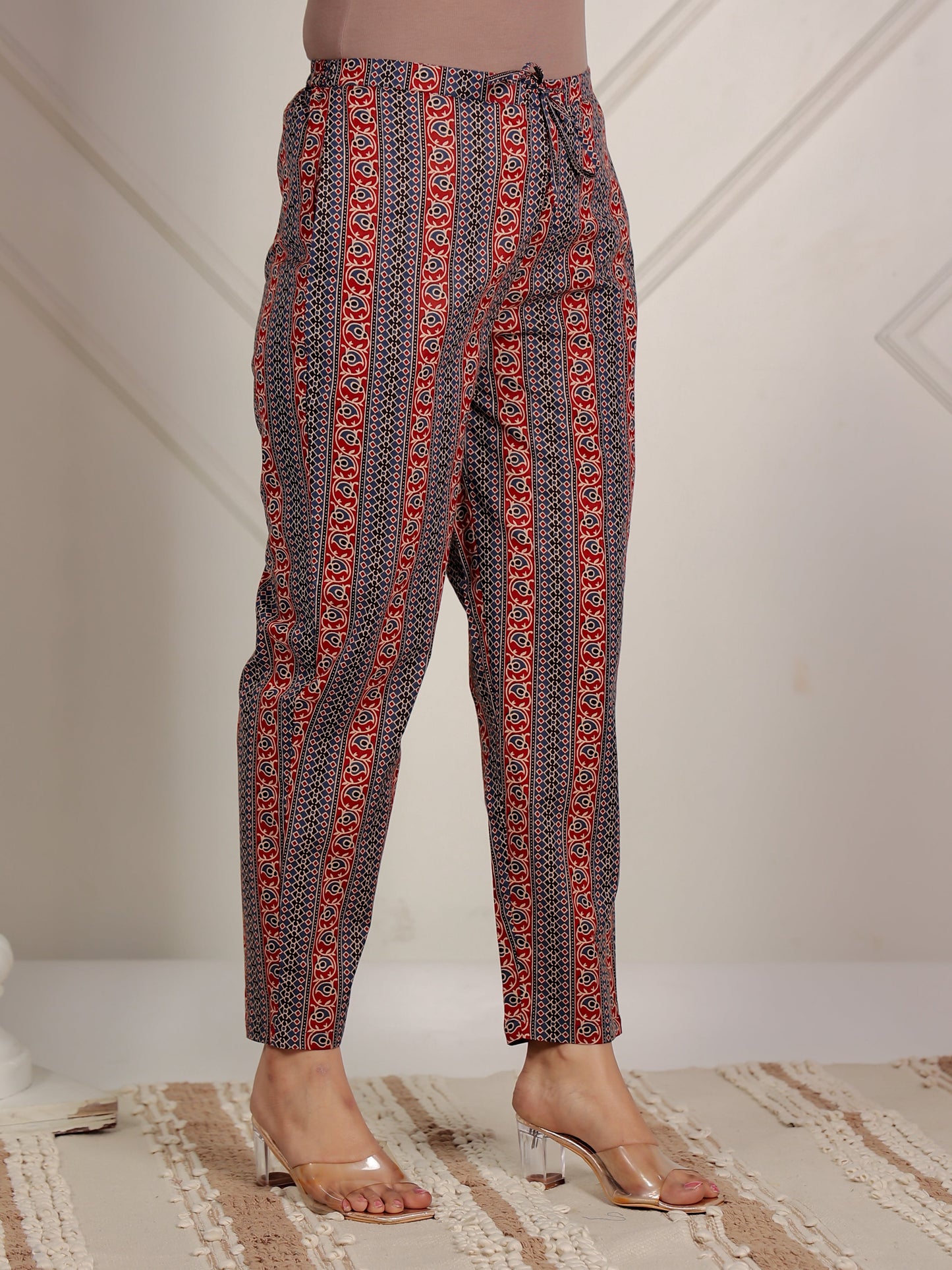 Soft Cotton Ajrakh Blue Tapered Trousers
