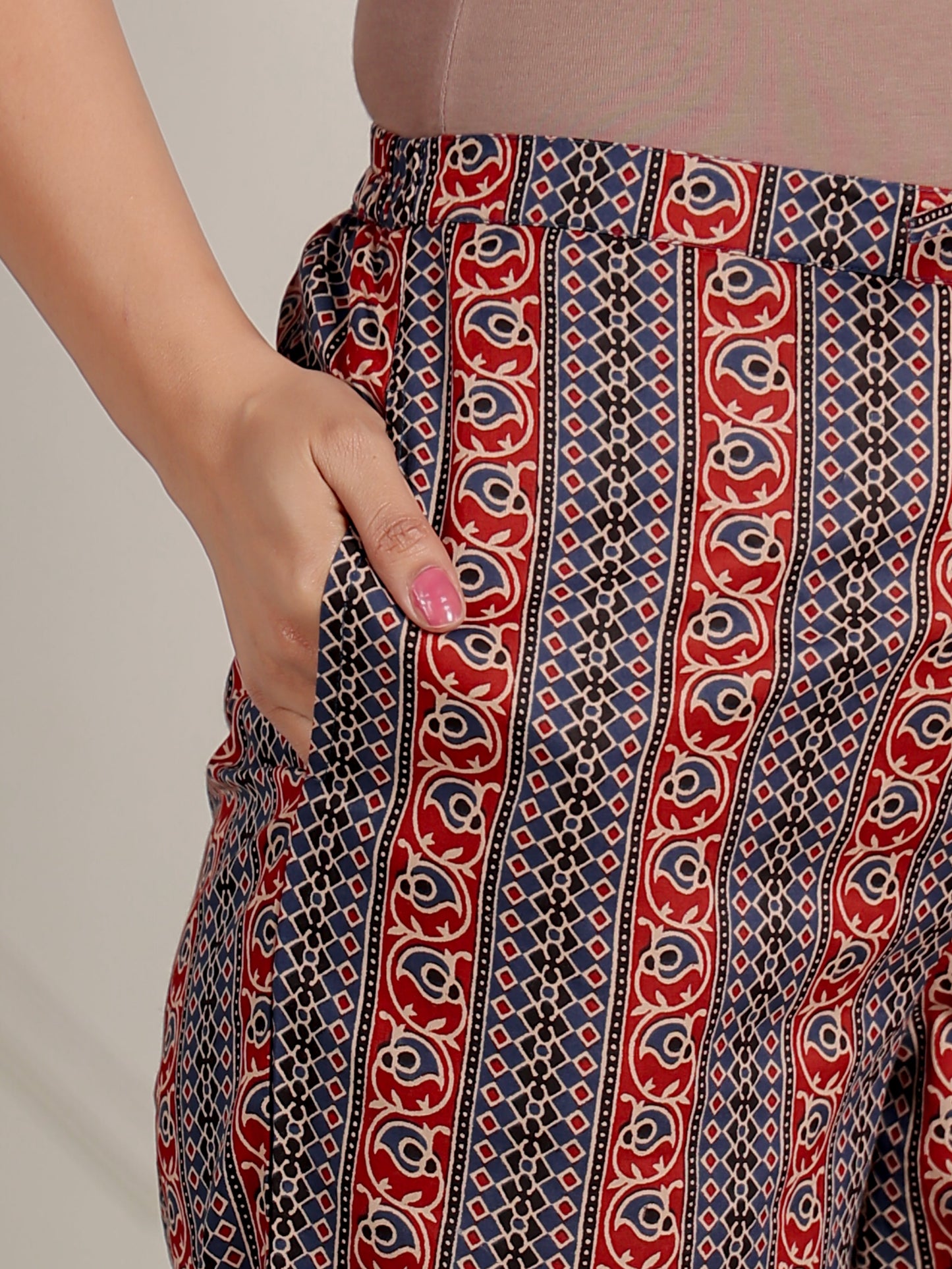 Embroidered Soft Cotton Ajrakh Anarkali Blue Kurta