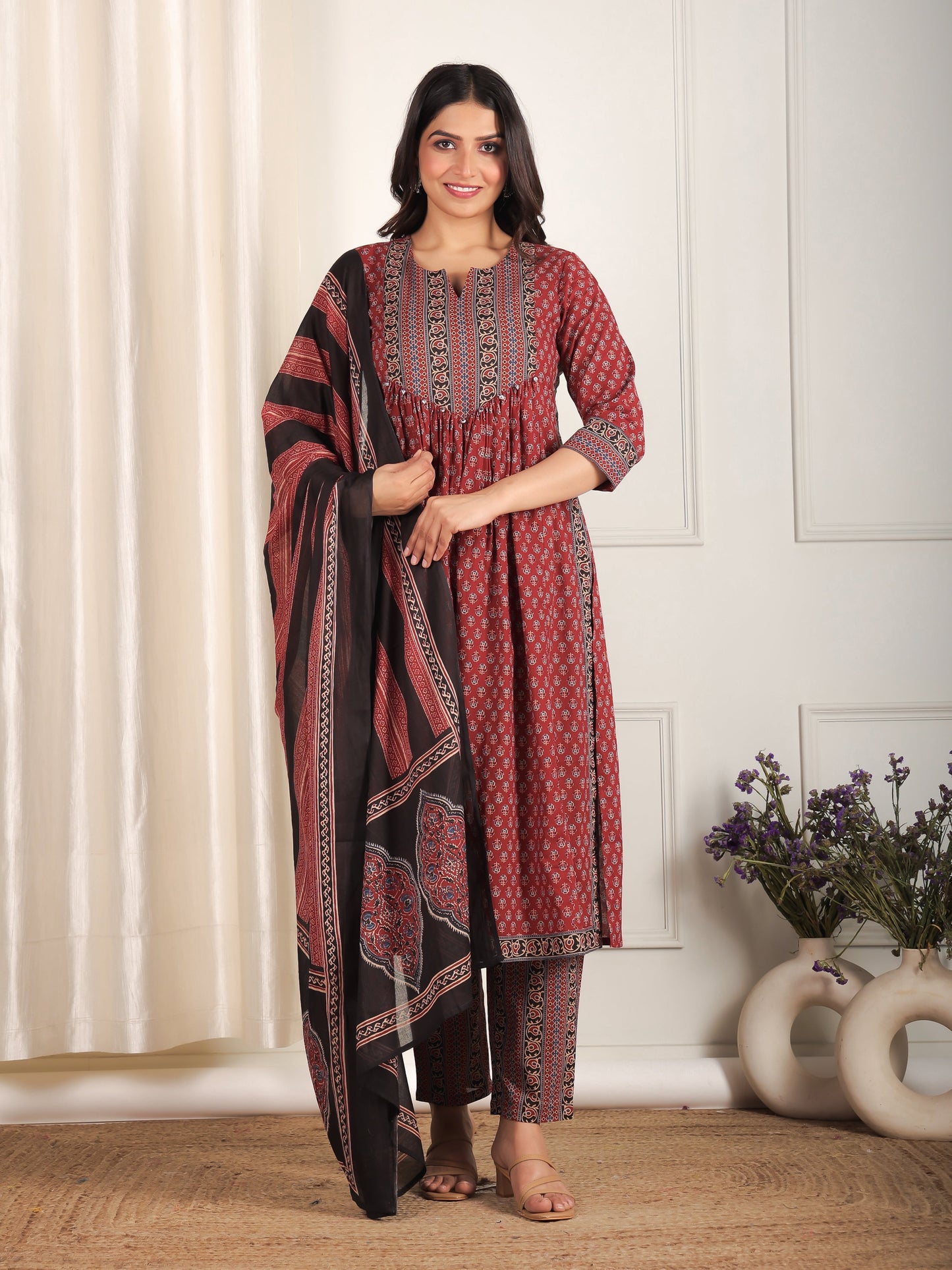 Cotton Voile Ajrakh Red Dupatta