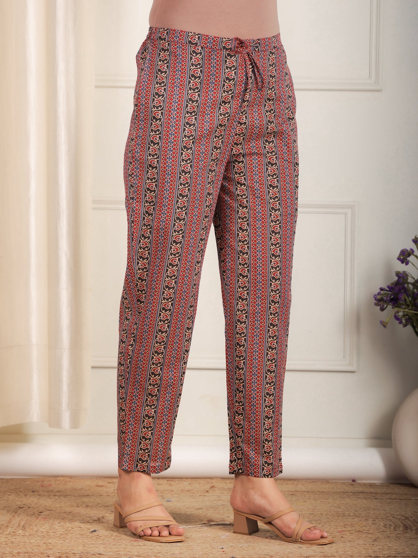 Soft Cotton Ajrakh A-line Red Kurta