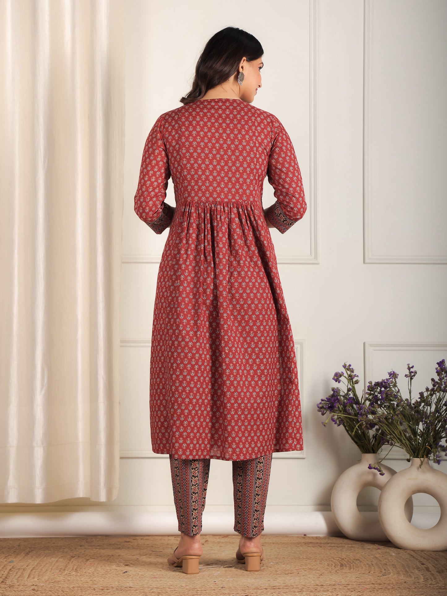 Soft Cotton Ajrakh A-line Red Kurta