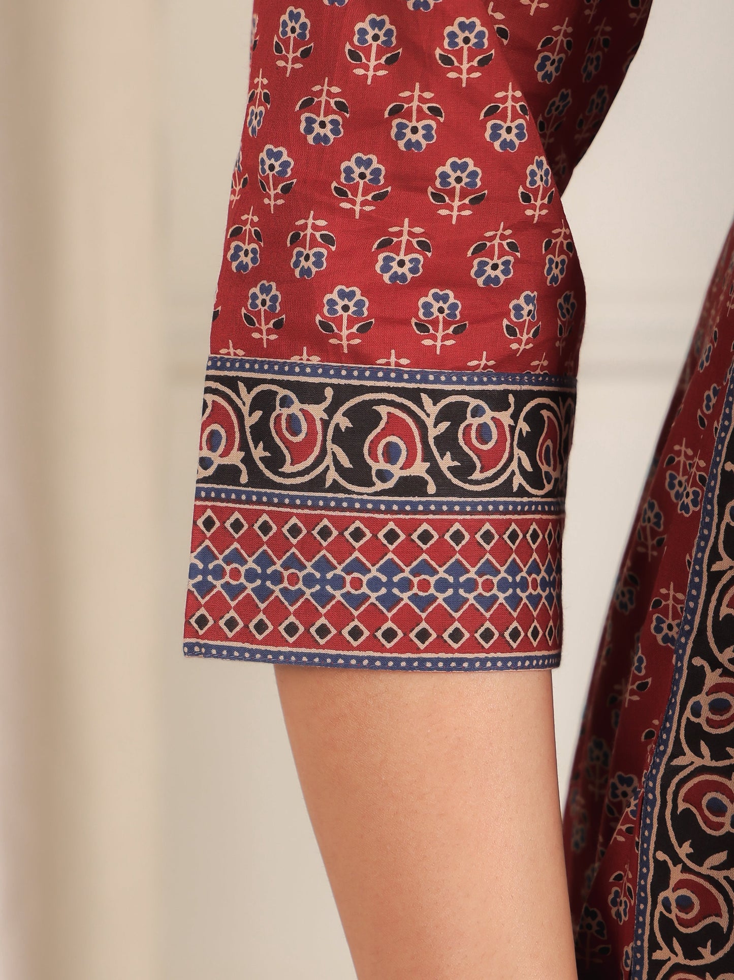 Soft Cotton Ajrakh A-line Red Kurta