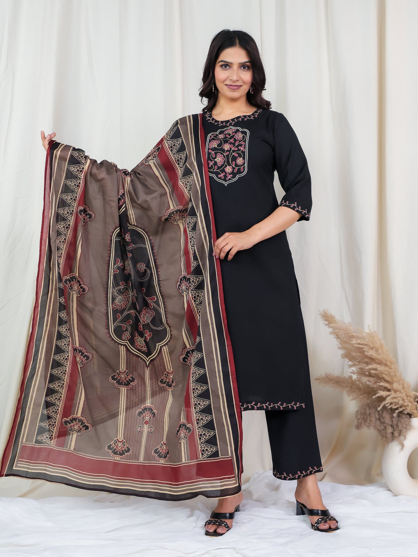 Cotton Voile Floral Brown Dupatta