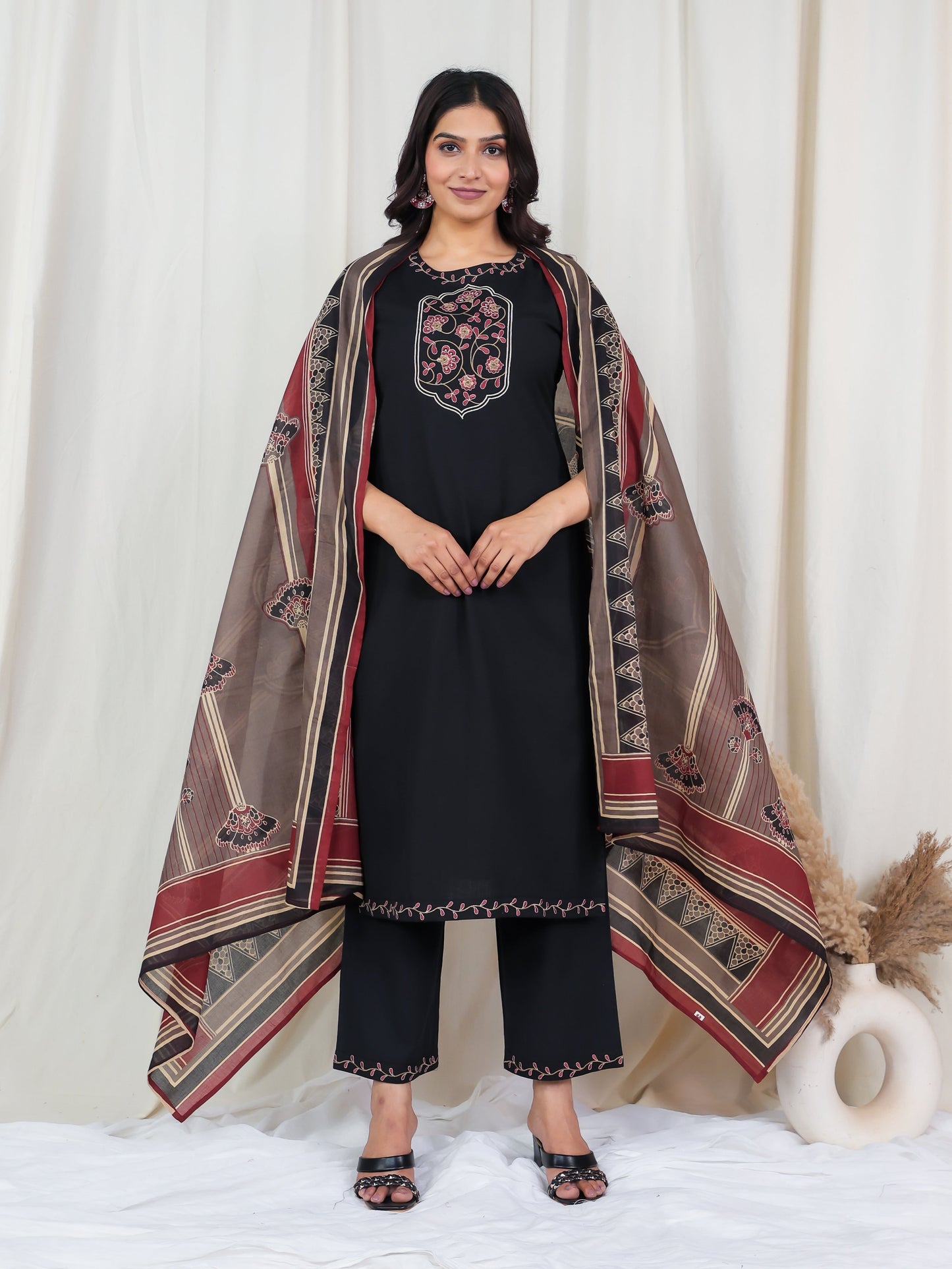Cotton Voile Floral Brown Dupatta