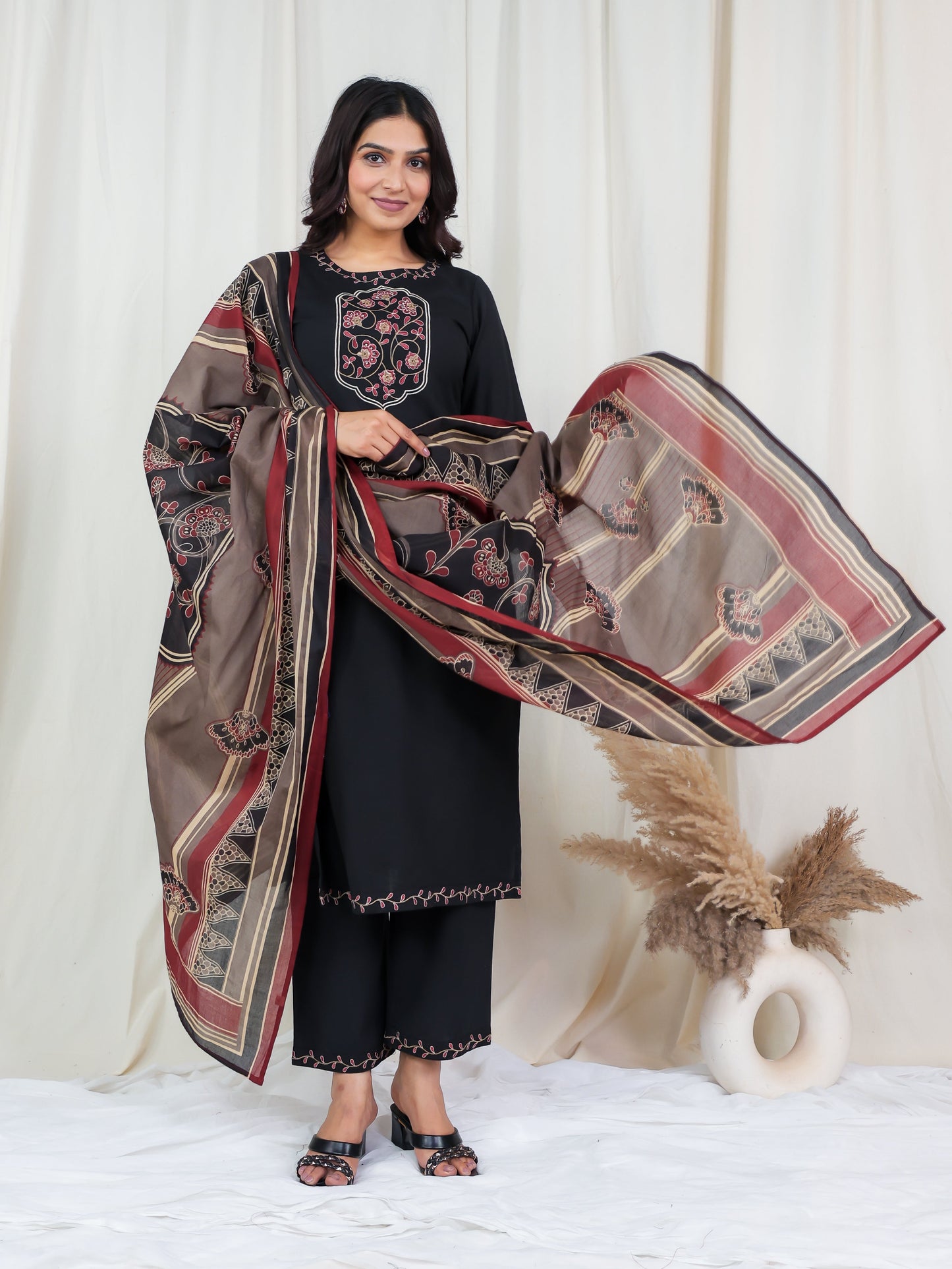Cotton Voile Floral Brown Dupatta