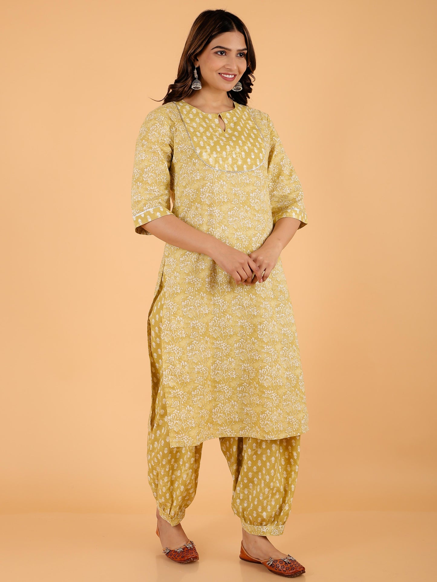 Soft Cotton Floral Straight Yellow Kurta